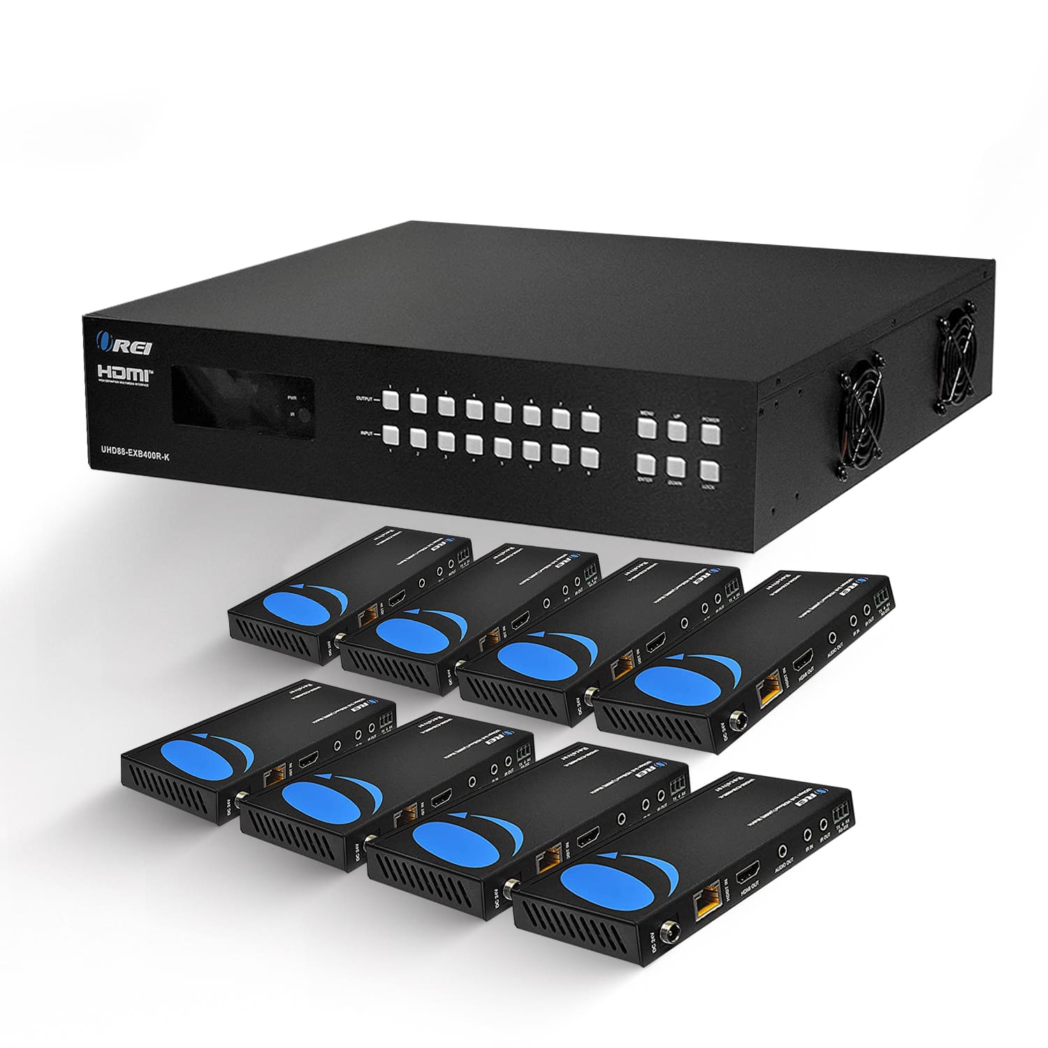 Orei - 4K HDBaseT 8x8 HDMI Extender Matrix (Loop) - 400ft (cat6)-UHD88-EXB400R-K - Black