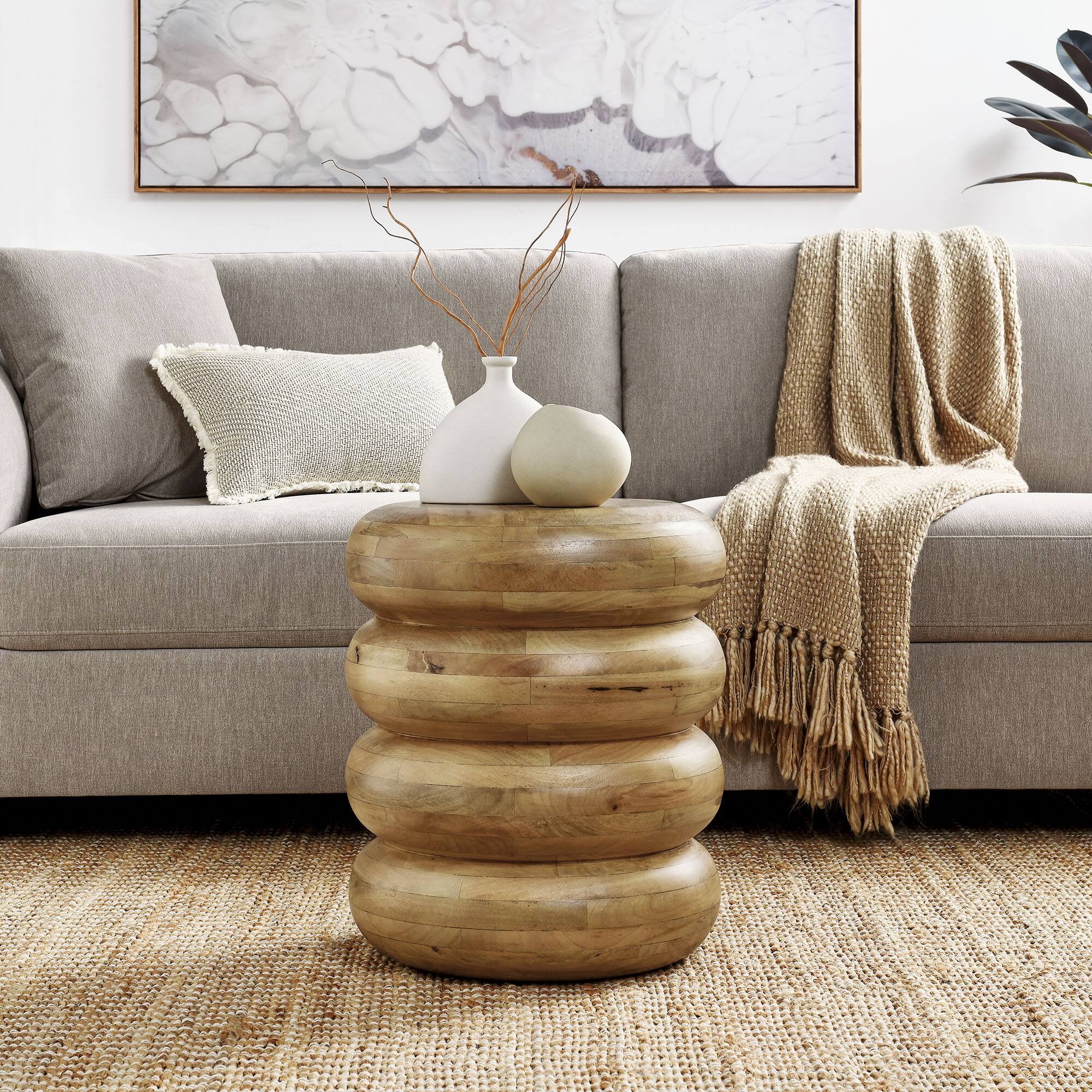Alt View 1. Modway - Ellery Round Stacked Wood Side Table by Modway - Natural.