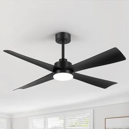 Breezary - 52-Inch Ceiling Fan with 4 ABS Blades, 3-Color Light, 6-Speed DC Motor, Remote Control, 5'' & 10'' Downrods - Matte Black