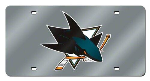 Alt View 5. Rico Industries - San Jose Sharks NHL Logo Silver Mirror Look LASER License Plate - Multi.