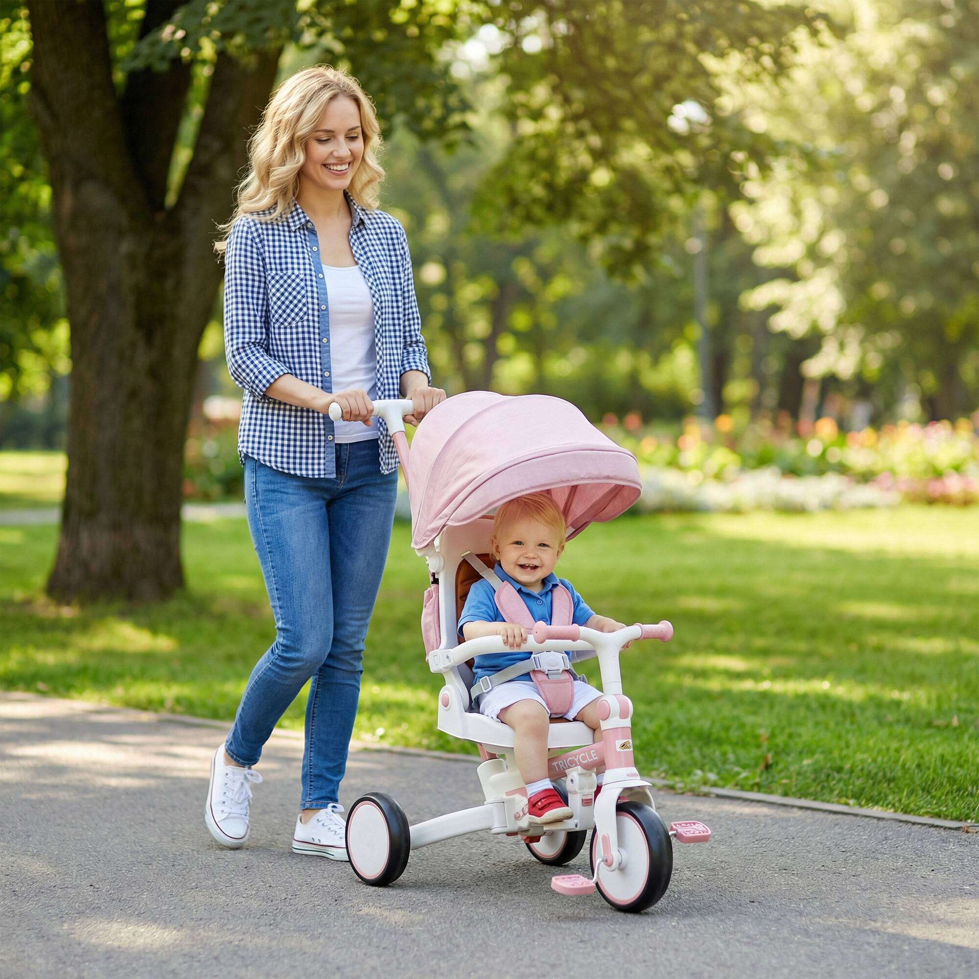 Alt View 1. Qaba - in 1 Tricycle Stroller for Toddler 1-5 Years w/ Adjustable Push Handle, Rotatable Seat - Pink.