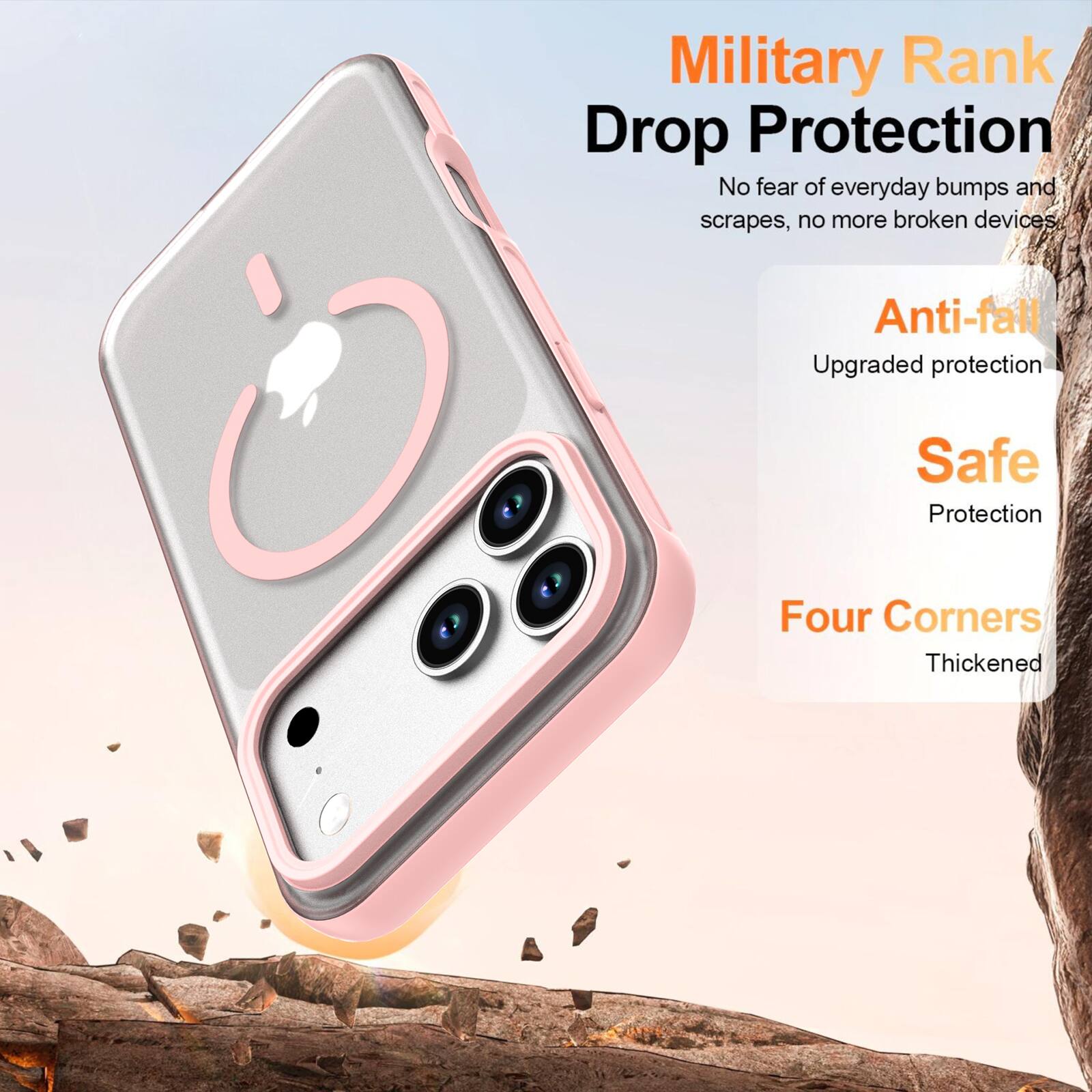 Military Rank Drop Protection  
No fear of everyday bumps and scrapes, no more broken devices  
Anti-fall  
Upgraded protection  
Safe Protection  
Four Corners  
Thickened
