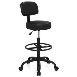 WELLFOR - Office Drafting Chair with Back & Adjustable Footring and Wheels for Desk - Black