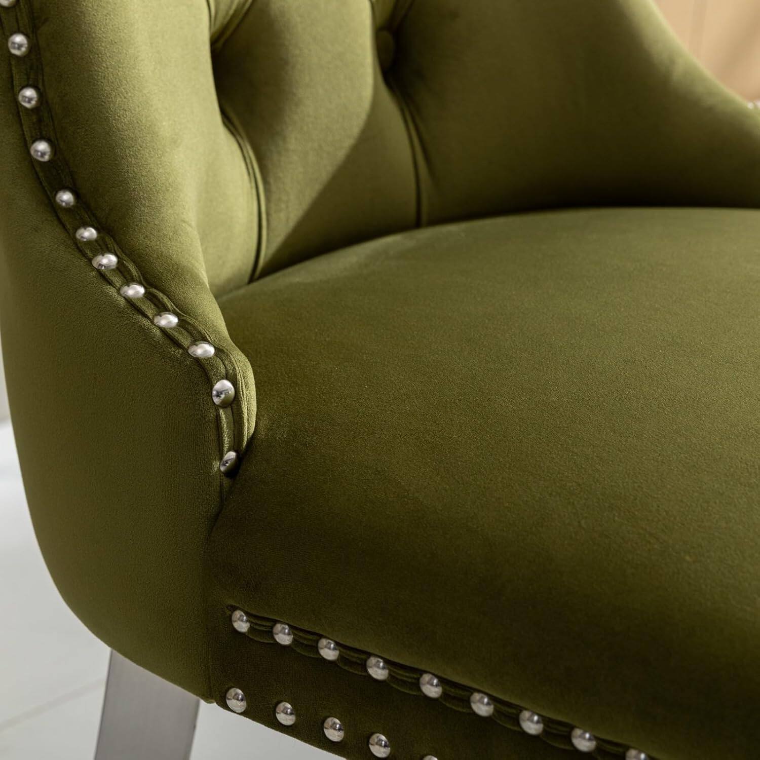 Alt View 4. Trinkets Crazed - Velvet Dining Chair Set of 2 Upholstered Tufted Dining Room Chair with Nailhead Trim - olive green.