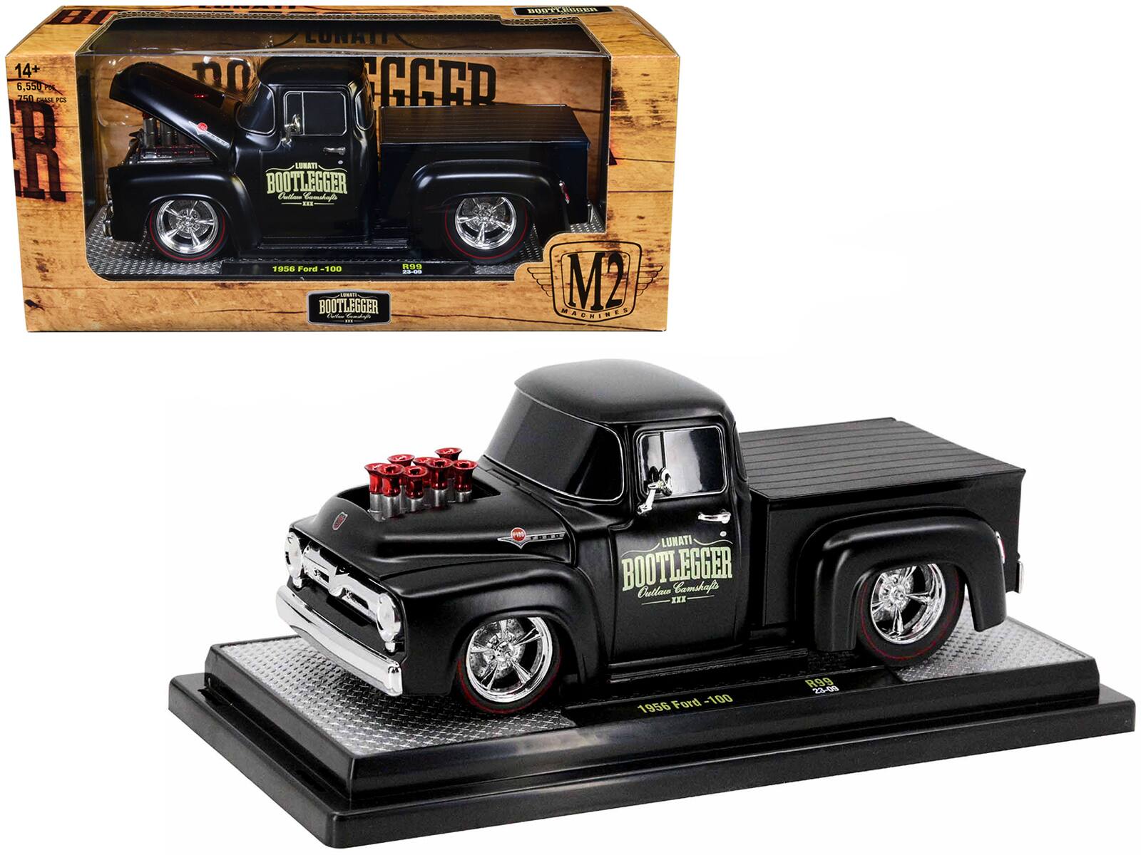 M2 - 1956 Ford F-100 Pickup Truck Matt Black "Lunati Bootlegger" Limited Edition to 6550 pcs Worldwide 1/24 Scale - Matte Black