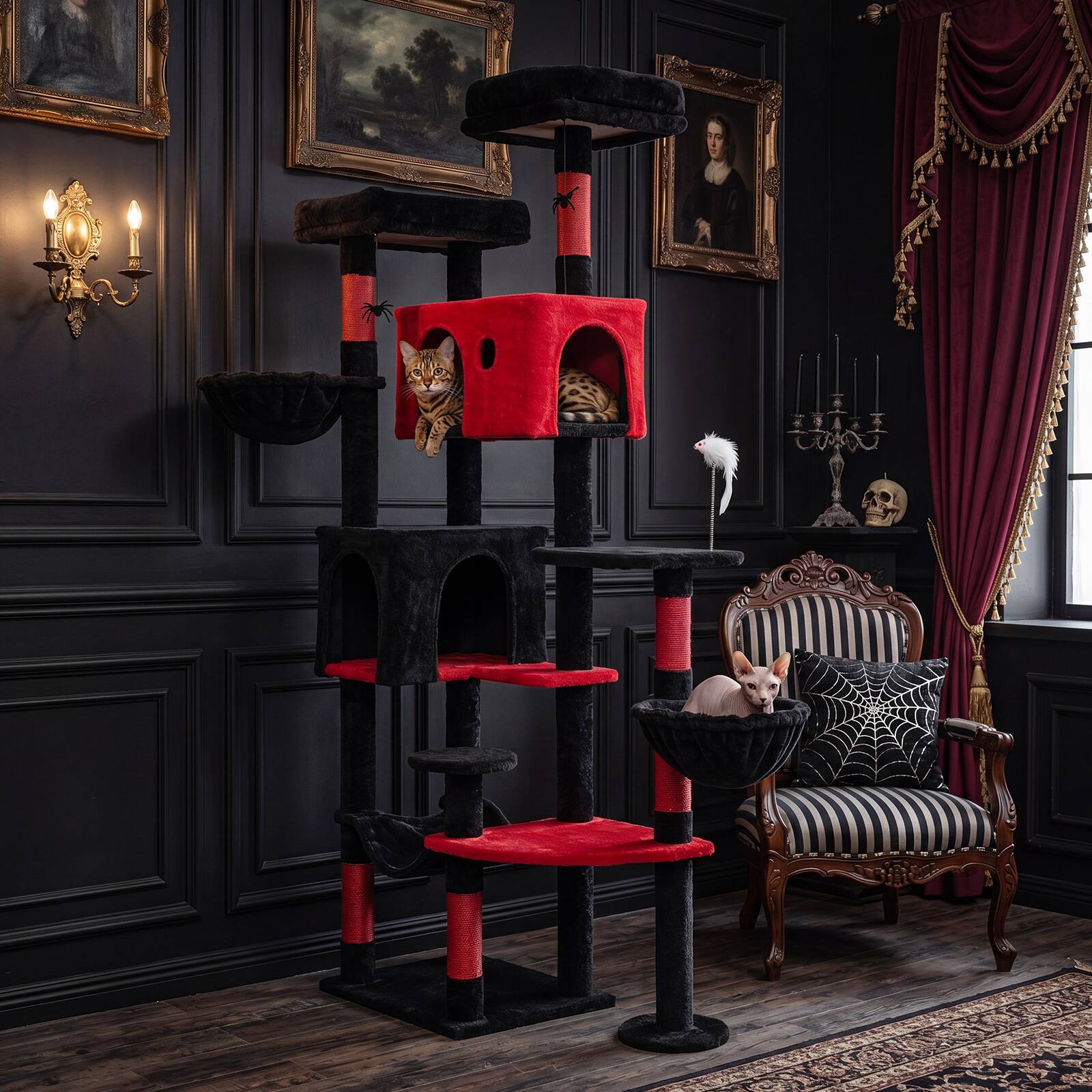 Gymax Gothic Cat Tree 75'' Extra Large Cat Tower w/2 Plush Perches 2 ...