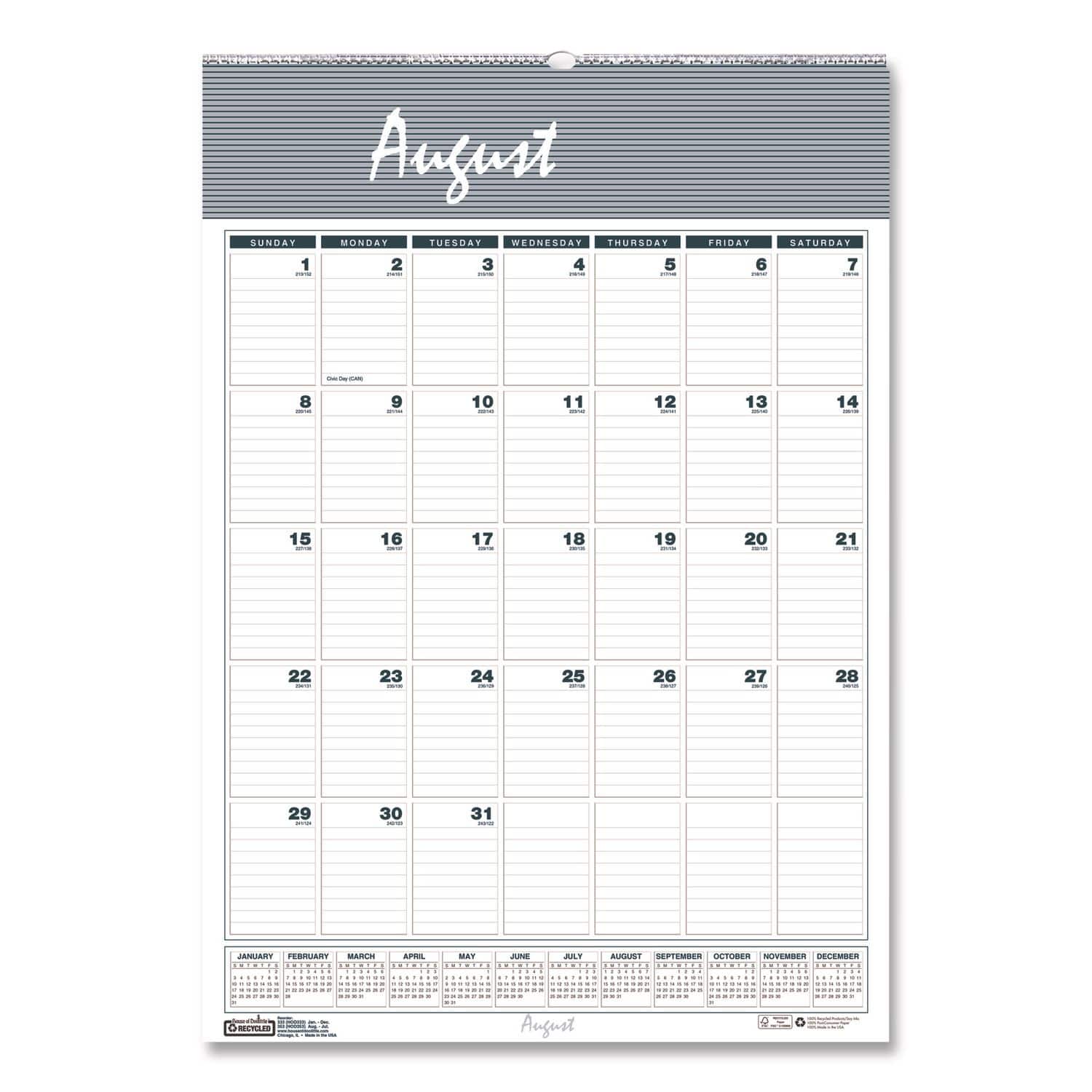 House of Doolittle - Academic Year Bar Harbor Wirebound Monthly Wall Calendar, 15.5 x 22, White/Blue Sheets, 12-Month(Aug-July):2025-2026