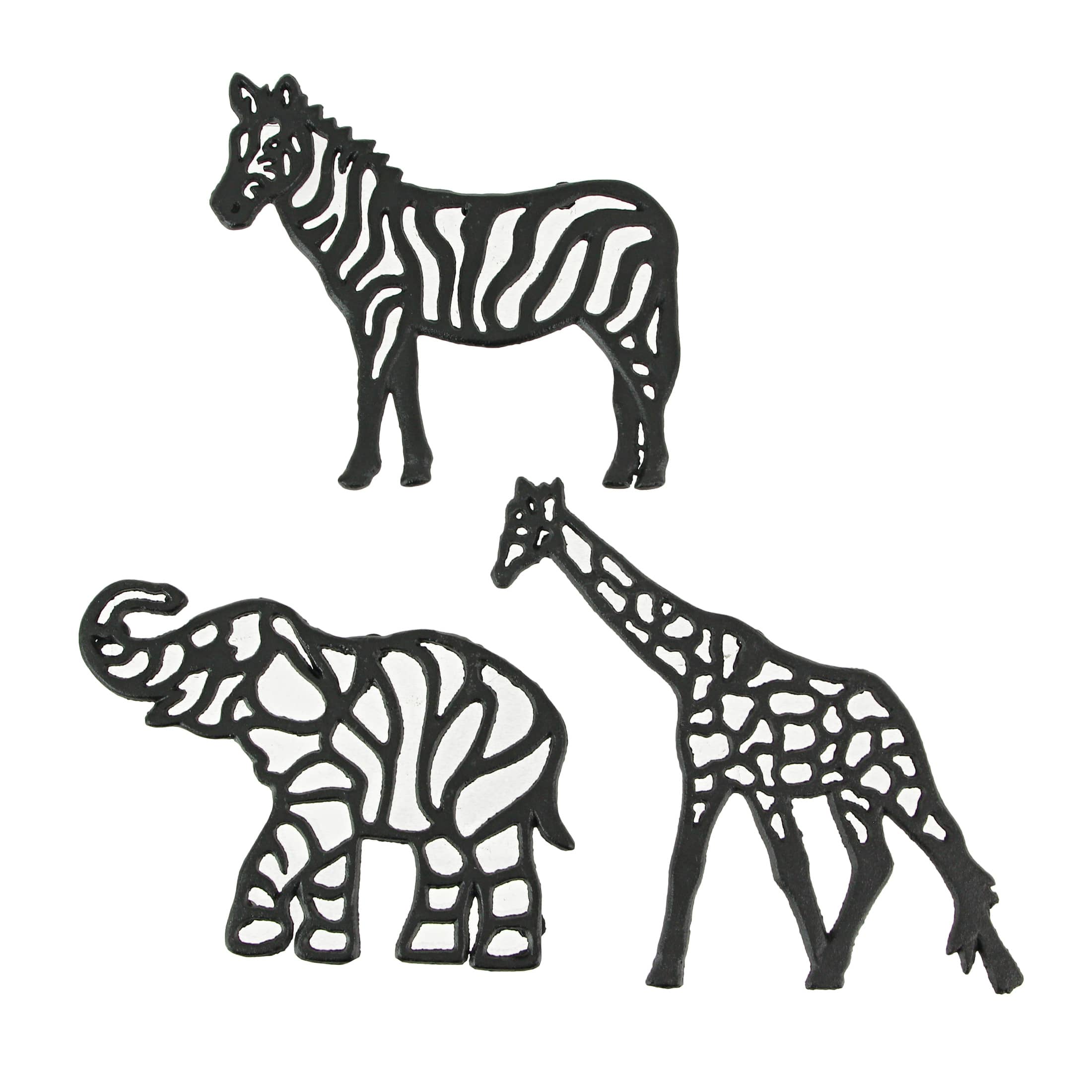 Zeckos - Set of 3 Cast Iron Safari Animal Kitchen Decor Trivets Wall Hanging Art - Black