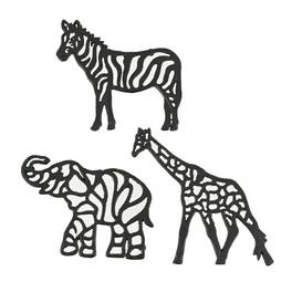 Zeckos - Set of 3 Cast Iron Safari Animal Kitchen Decor Trivets Wall Hanging Art - Black