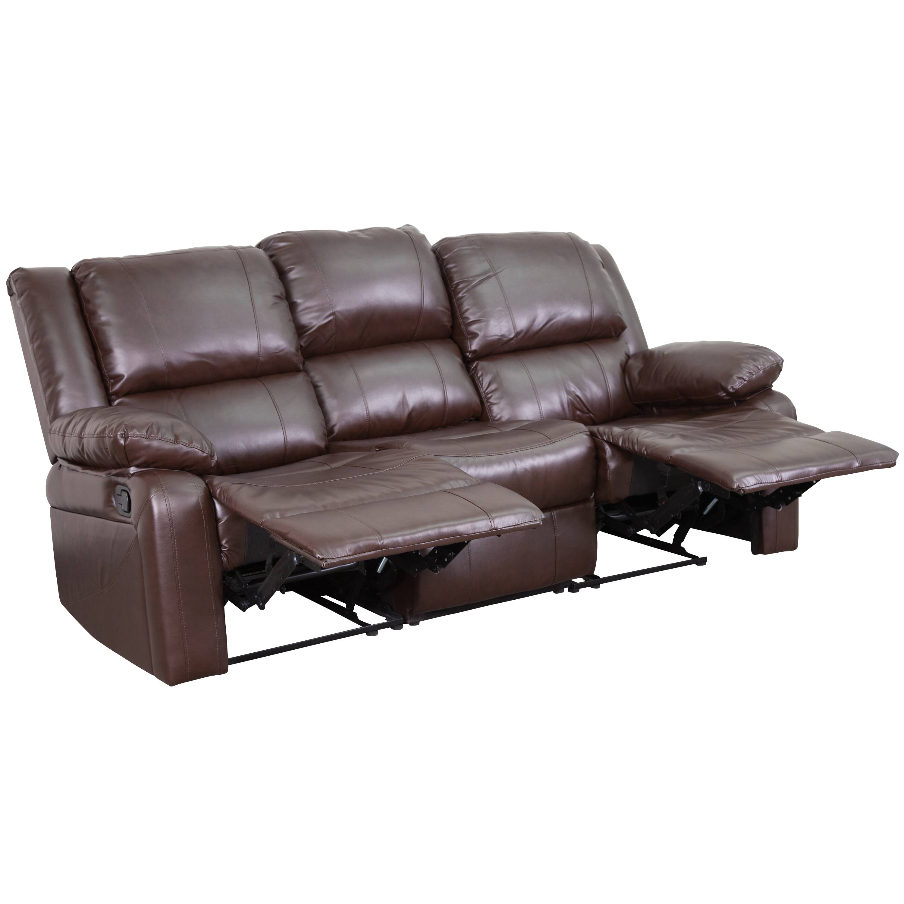 Alt View 7. Emma + Oliver - Bustle Back LeatherSoft Sofa with Two Built-In Recliners - Brown LeatherSoft.