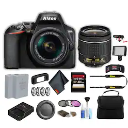 Nikon - D3500 DSLR Camera with 18-55mm Lens (1590) Advanced Bundle W/Bag, Extra Battery, LED Light, Mic, Filters and More
