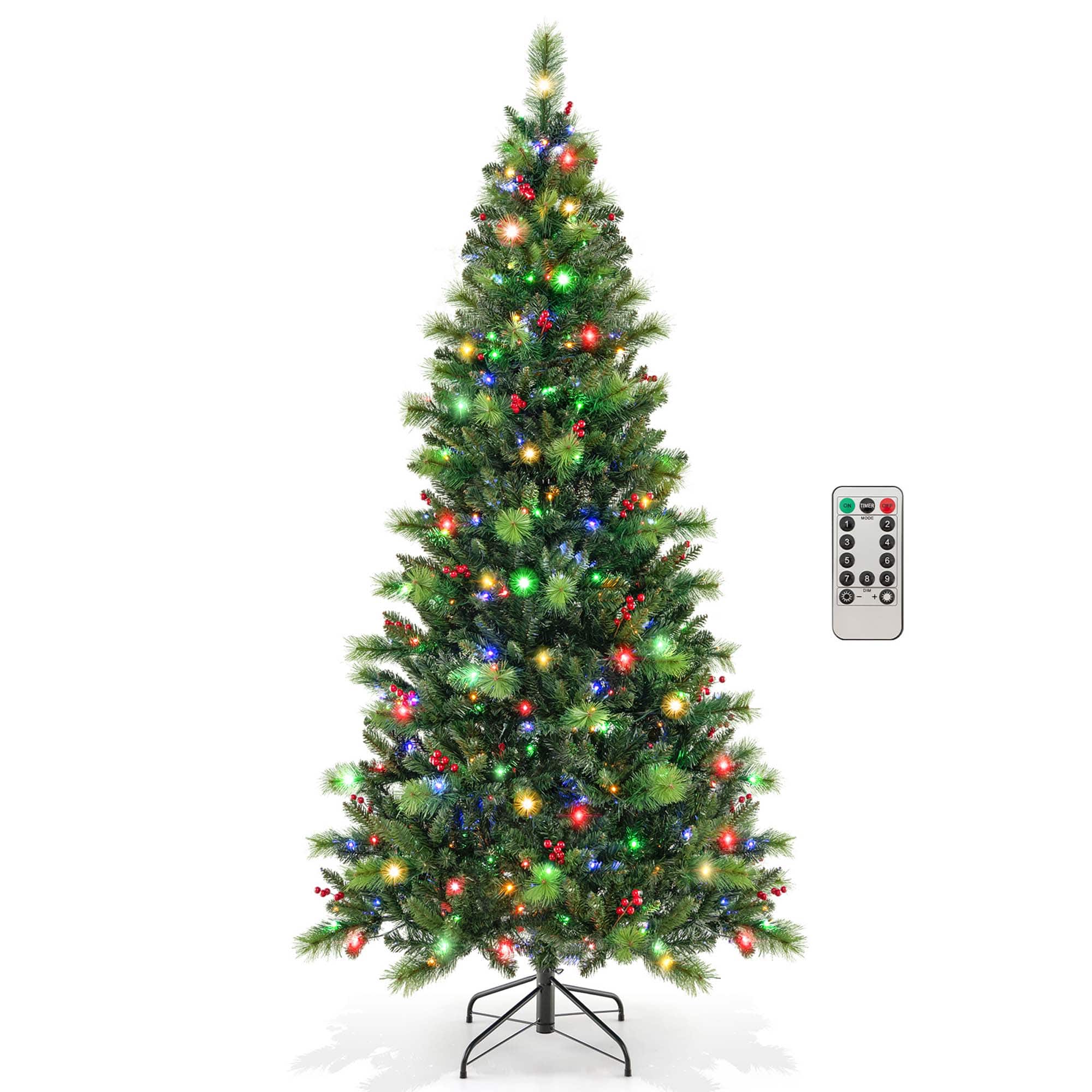 Front. Costway - 7FT Pre-Lit Artificial Christmas Tree 9 Lighting Modes with 400 LED Lights & Timer - Green.
