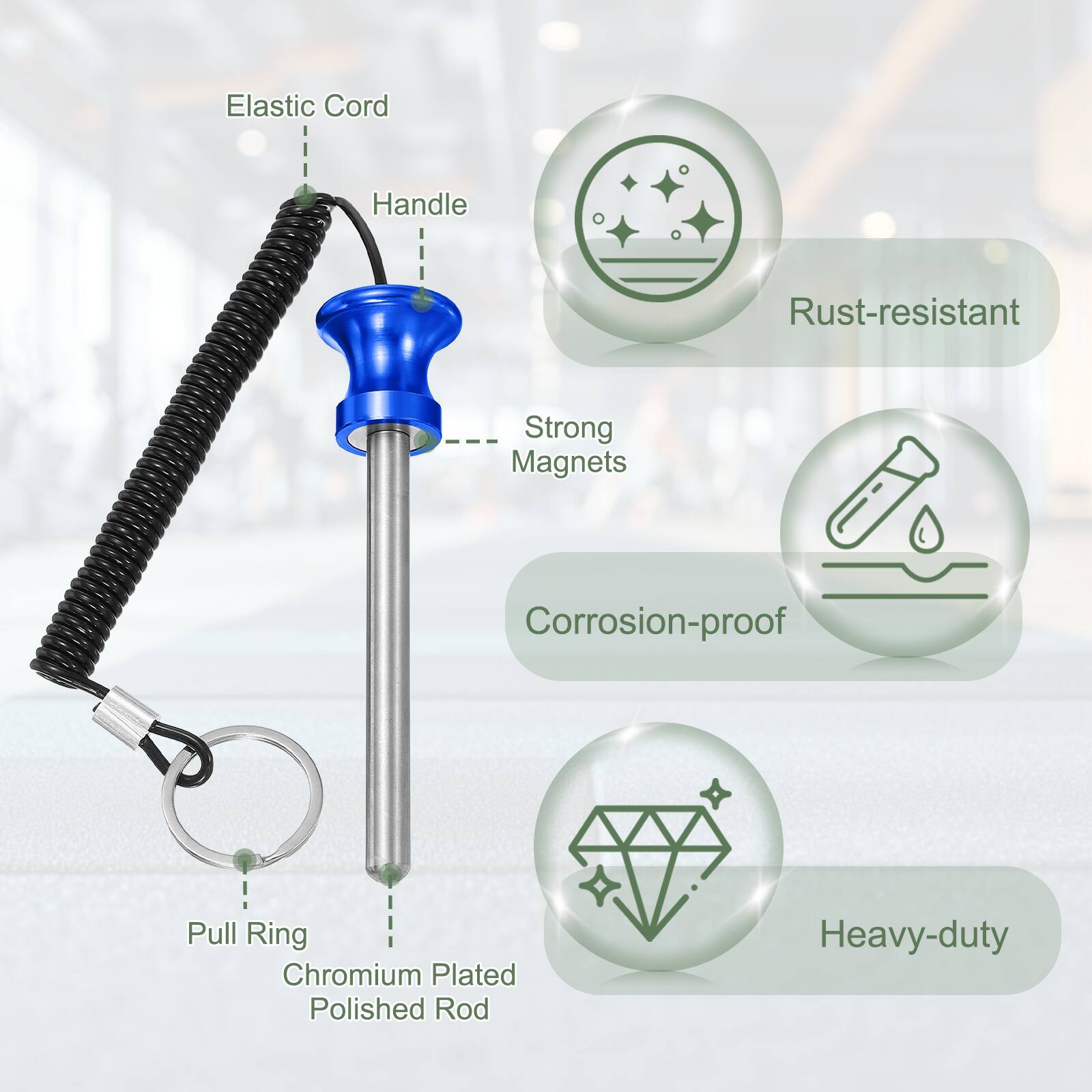 Elastic Cord, Handle, Strong Magnets, Rust-resistant, Corrosion-proof, Pull Ring, Chromium Plated Polished Rod, Heavy-duty