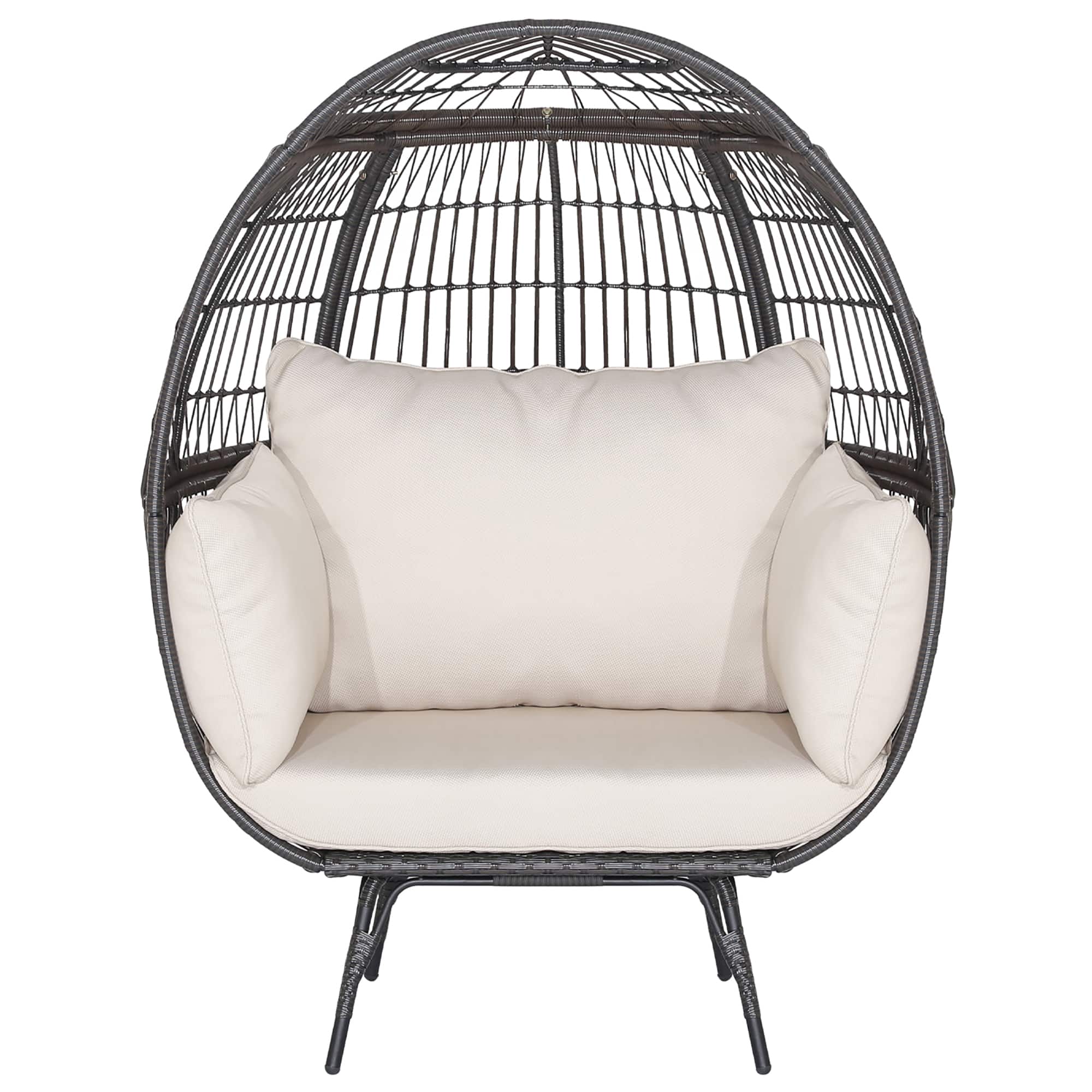 Gymax - Patio Rattan Wicker Lounge Chair Oversized Outdoor Metal Frame Egg Chair w/ 4 Cushions - Off White