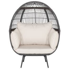 Gymax - Patio Rattan Wicker Lounge Chair Oversized Outdoor Metal Frame Egg Chair w/ 4 Cushions - Off White