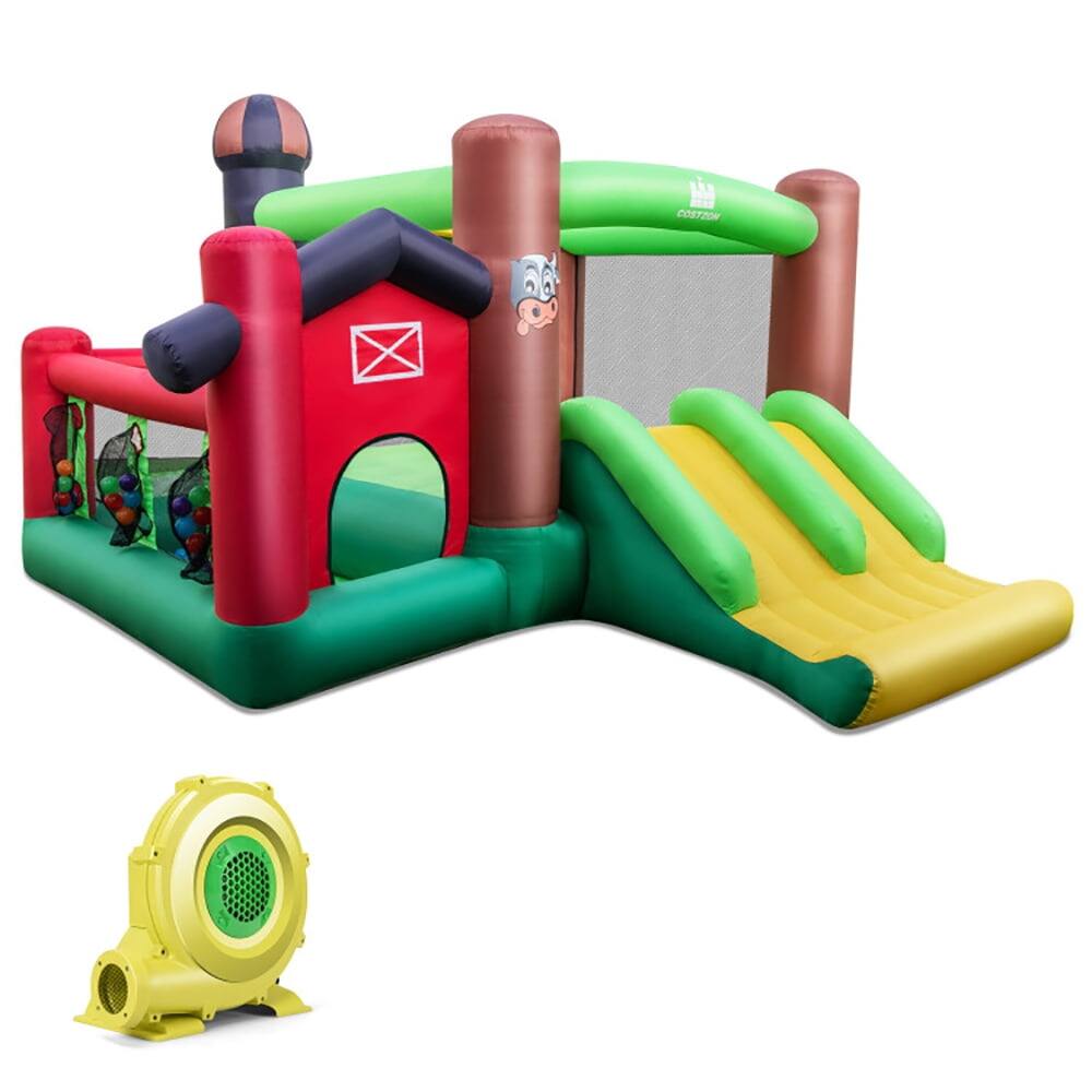 Left. Pefilos - Farm Themed 6-in-1 Inflatable Castle with Trampoline and 735W Blower, Jumping Castle Family Backyard Bouncy - Green.