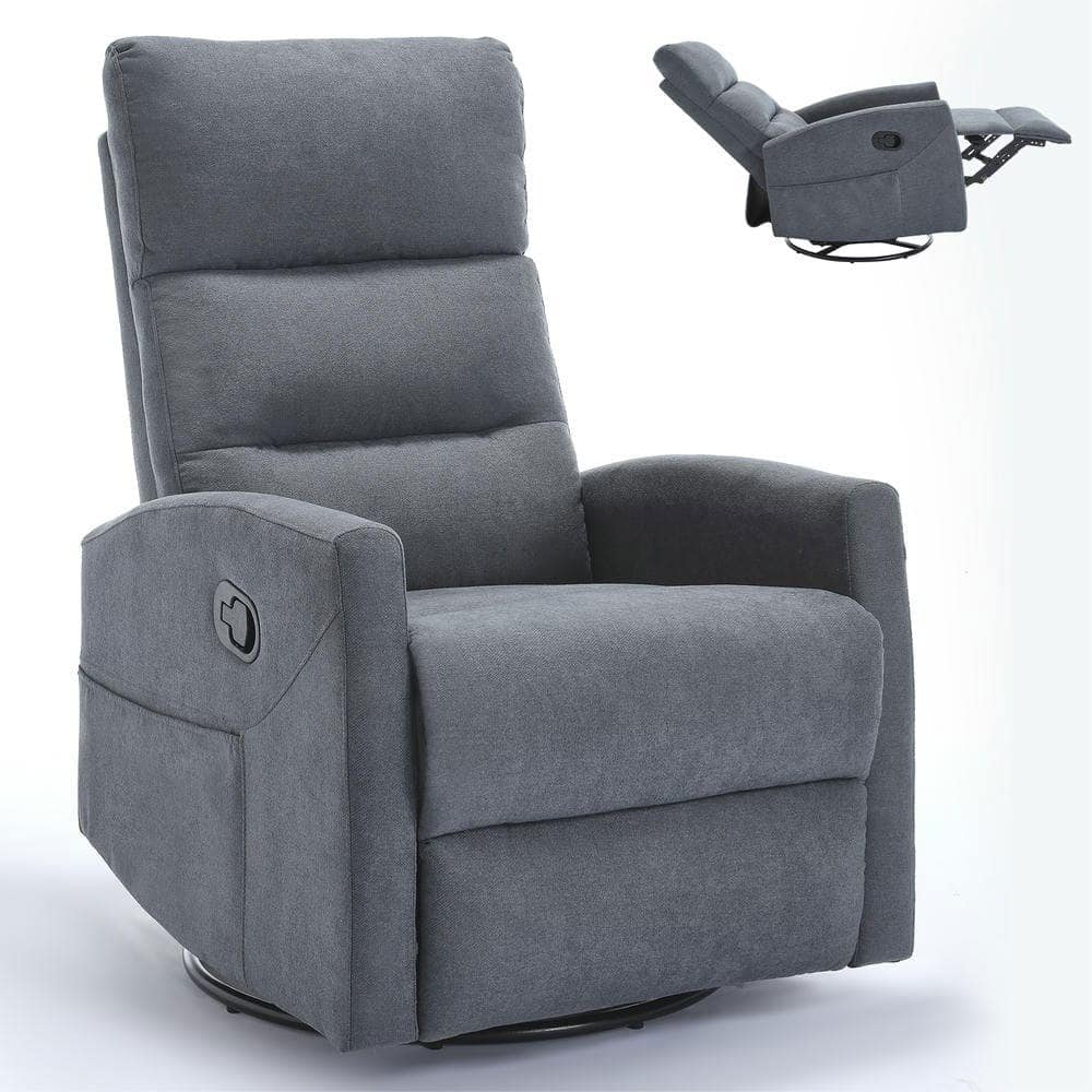 Kadyn - Manual Recliner Chair with Rocker & Swivel, 155° Recline, Beige Fabric, Tool-Free Assembly, Medium - Gray