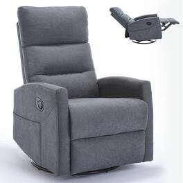 Kadyn - Manual Recliner Chair with Rocker & Swivel, 155° Recline, Beige Fabric, Tool-Free Assembly, Medium - Gray