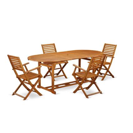Front. East West Furniture - Wooden Patio Set Natural Oil - Brown.