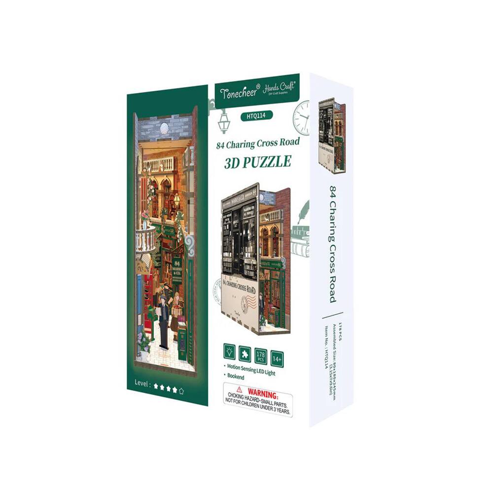 Hends Caft Tonecheer  
HTQ114  
84 Charing Cross Road  
3D PUZZLE  
1001 R  
COSL dal 178 PCS  
14+  
Motion Sensing LED Light Bookend  
WARNING: CHOKING HAZARD - SMALL PARTS. NOT FOR CHILDREN UNDER 3 YEARS  
Level: ★★★☆☆  
84 Charing Cross Road  
Assembled: 934 No  
HTQ114  
19% DAOGKT