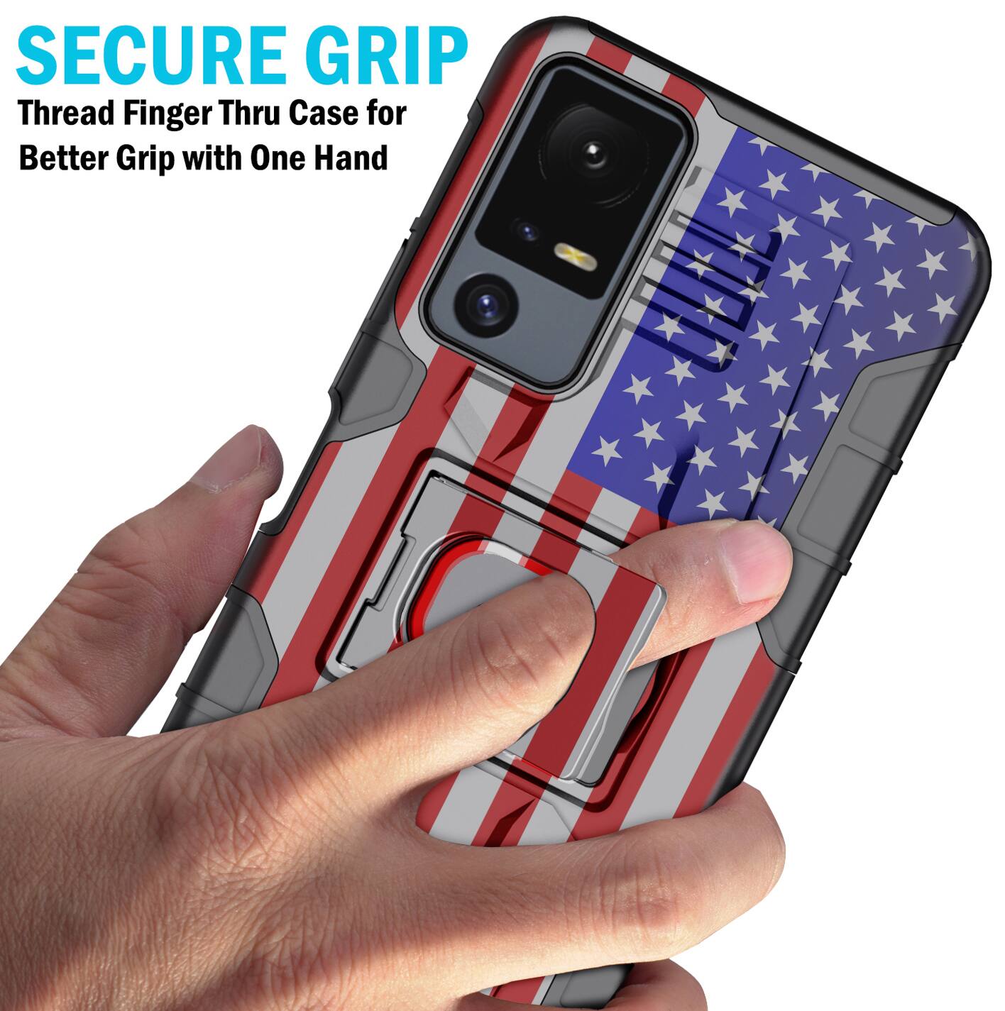 SECURE GRIP  
Thread Finger Thru Case for Better Grip with One Hand