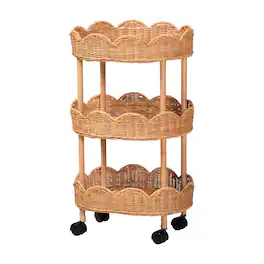 bali & pari - Bulana Natural Rattan 3-Tier Rolling Storage Cart - Light Honey