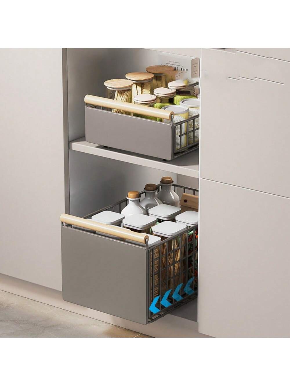 Front. GARVEE - 1PCS Carbon Steel Home Kitchen Sink Rack, Pull-Out Multifunctional Storage Rack, Punch-Free Cabinet Drawer Basket - Grey.