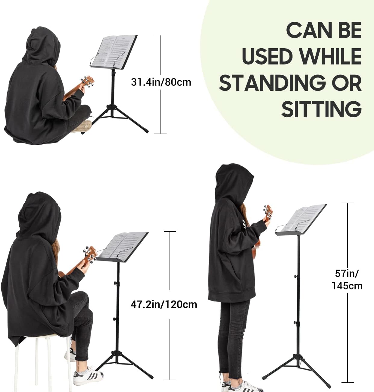 CAN BE USED WHILE STANDING OR SITTING

31.4in/80cm

47.2in/120cm

57in/145cm