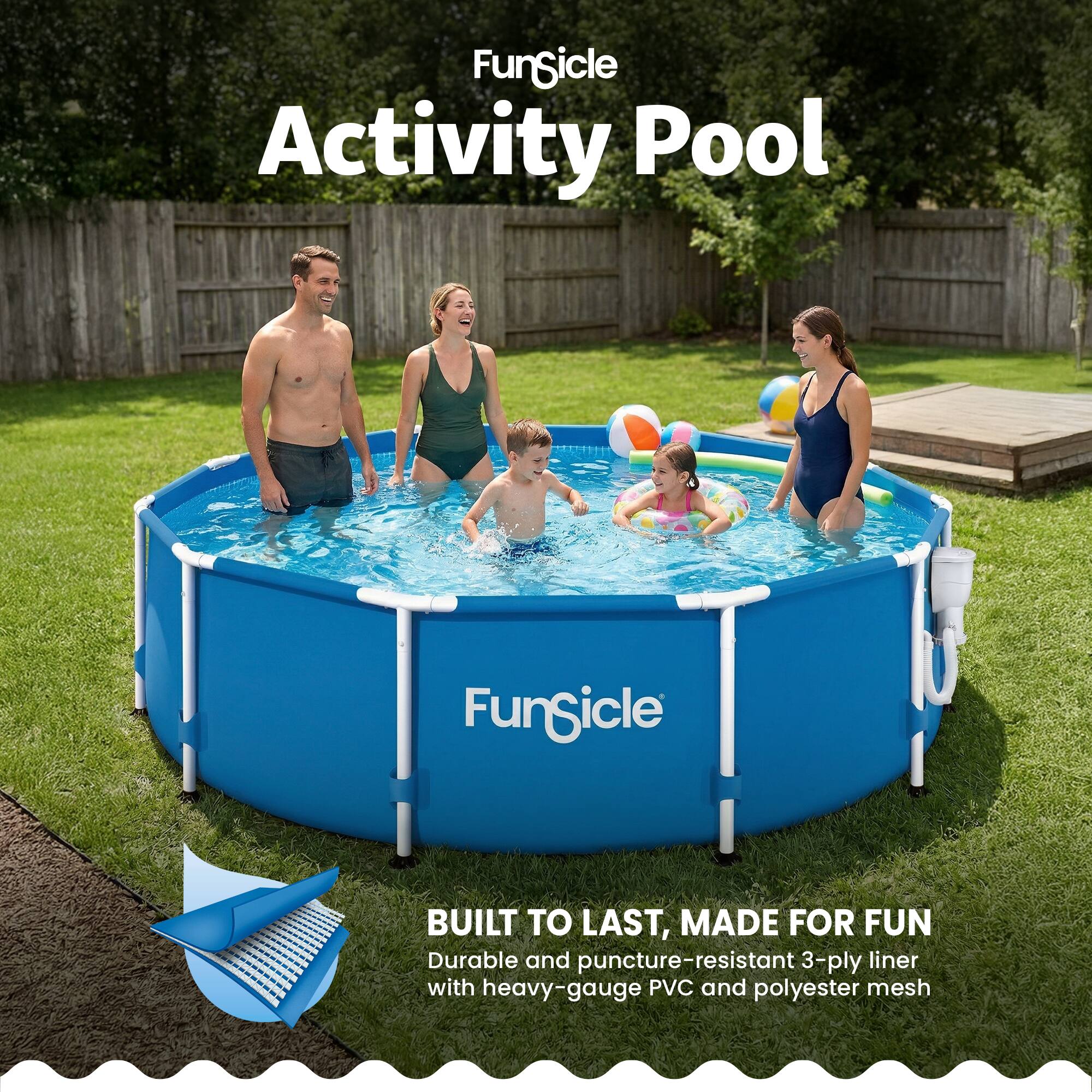 FunSicle Activity Pool

BUILT TO LAST, MADE FOR FUN

Durable and puncture-resistant 3-ply liner with heavy-gauge PVC and polyester mesh