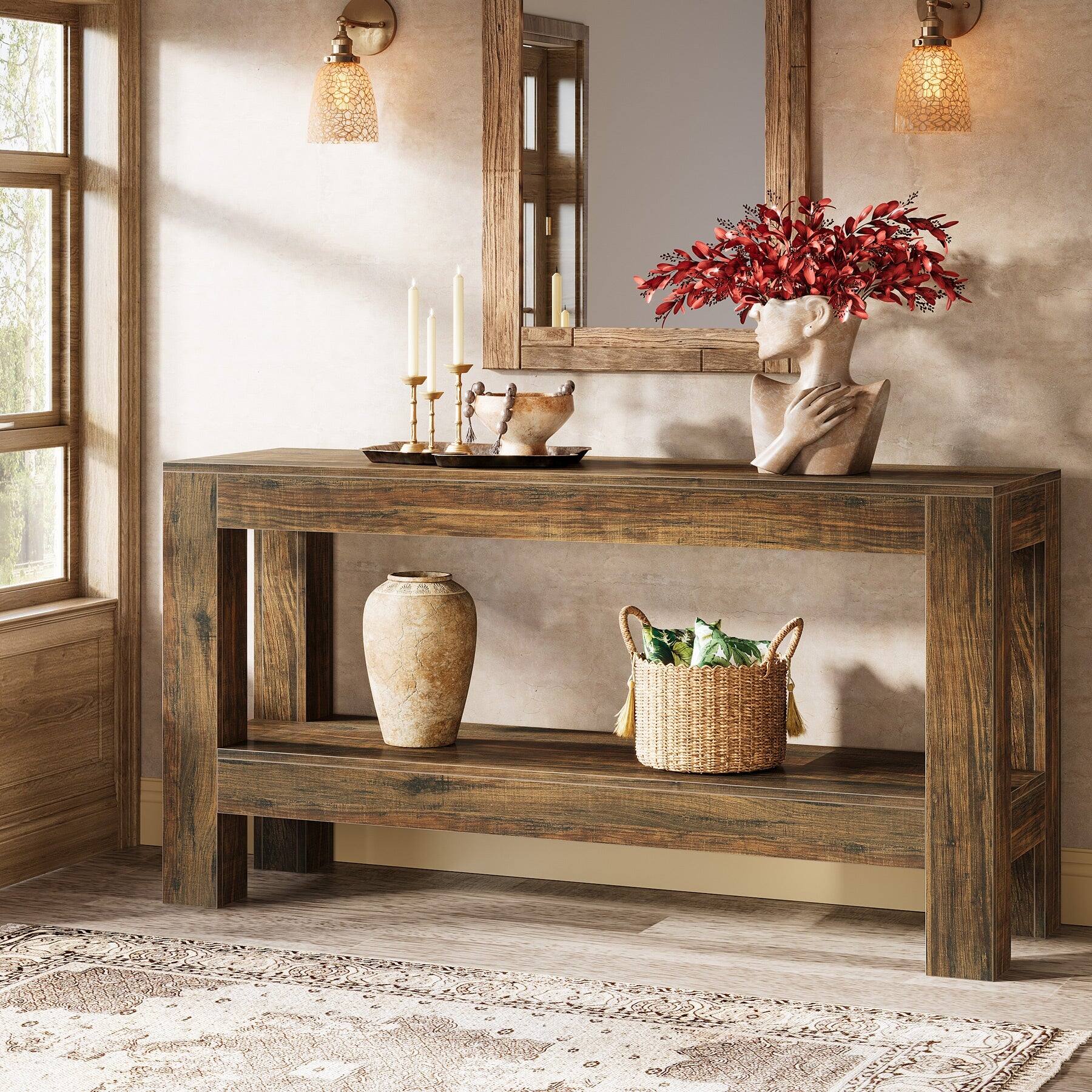 Tribesigns Farmhouse Console Table with Storage Shelves and Rectangular ...