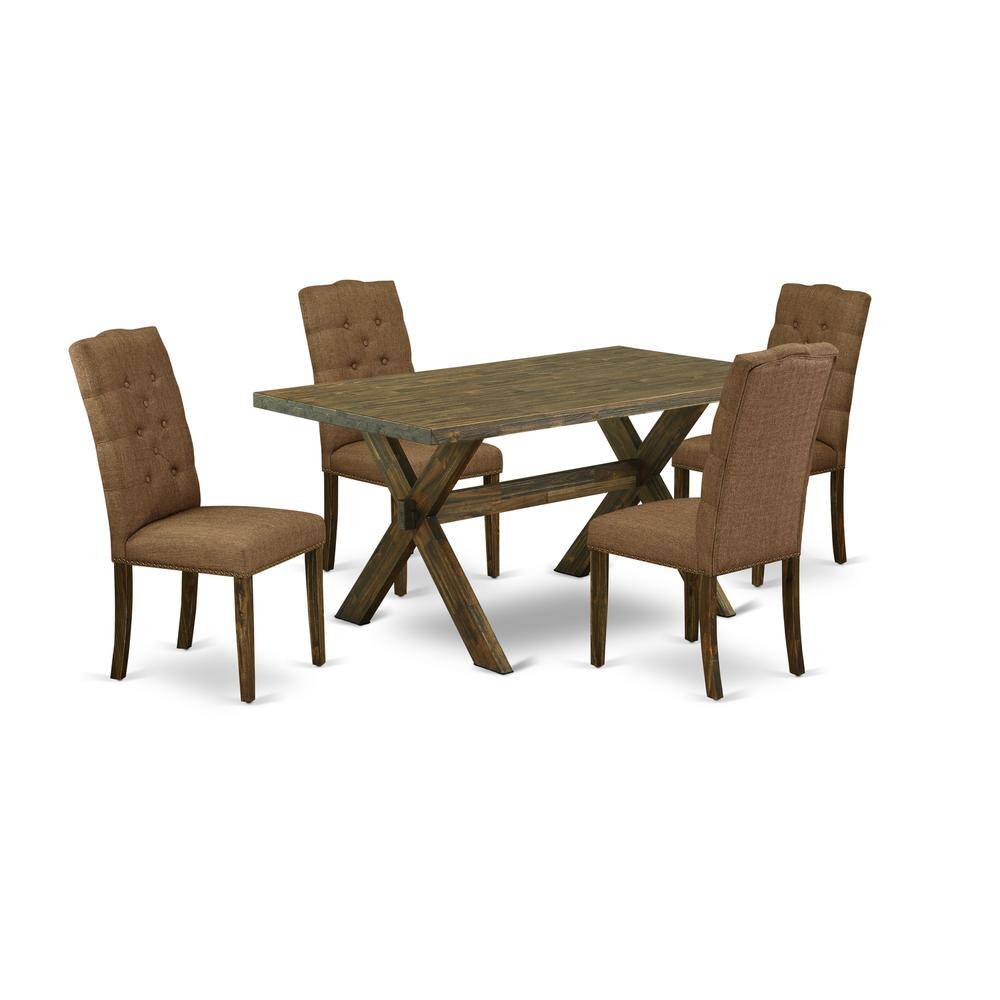 Left. East West Furniture - East West Furniture 5-Piece Dining room Table Set Included 4 Dining chairs Upholstered Seat and High Button Tufted - Multi-Color.