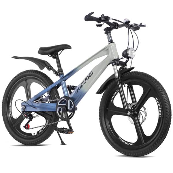 HTUTWOO - 20 Inch Kids Mountain Bike - 7-Speed Bicycle, Magnesium Alloy Frame, One-Piece Wheels,Lightweight Bike for Ages 8-12 - Blue-gray