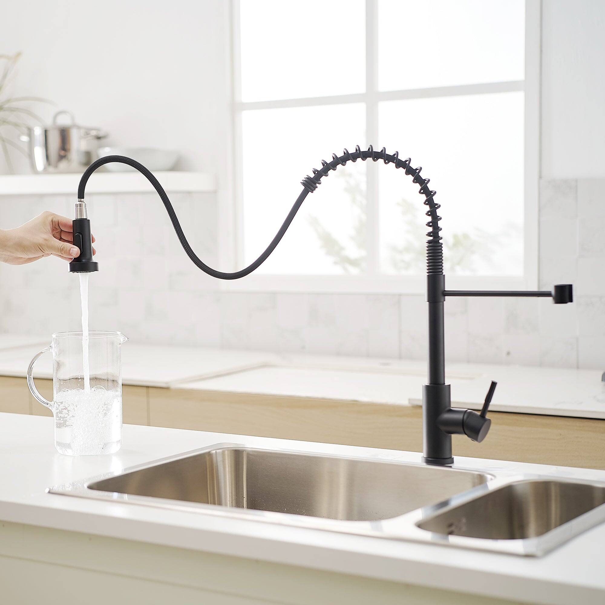 Alt View 5. Boyel Living - Matte Black Single Handle Pull Down Sprayer Kitchen Faucet Stainless Steel with Water Supply Hoses - Matte Black.