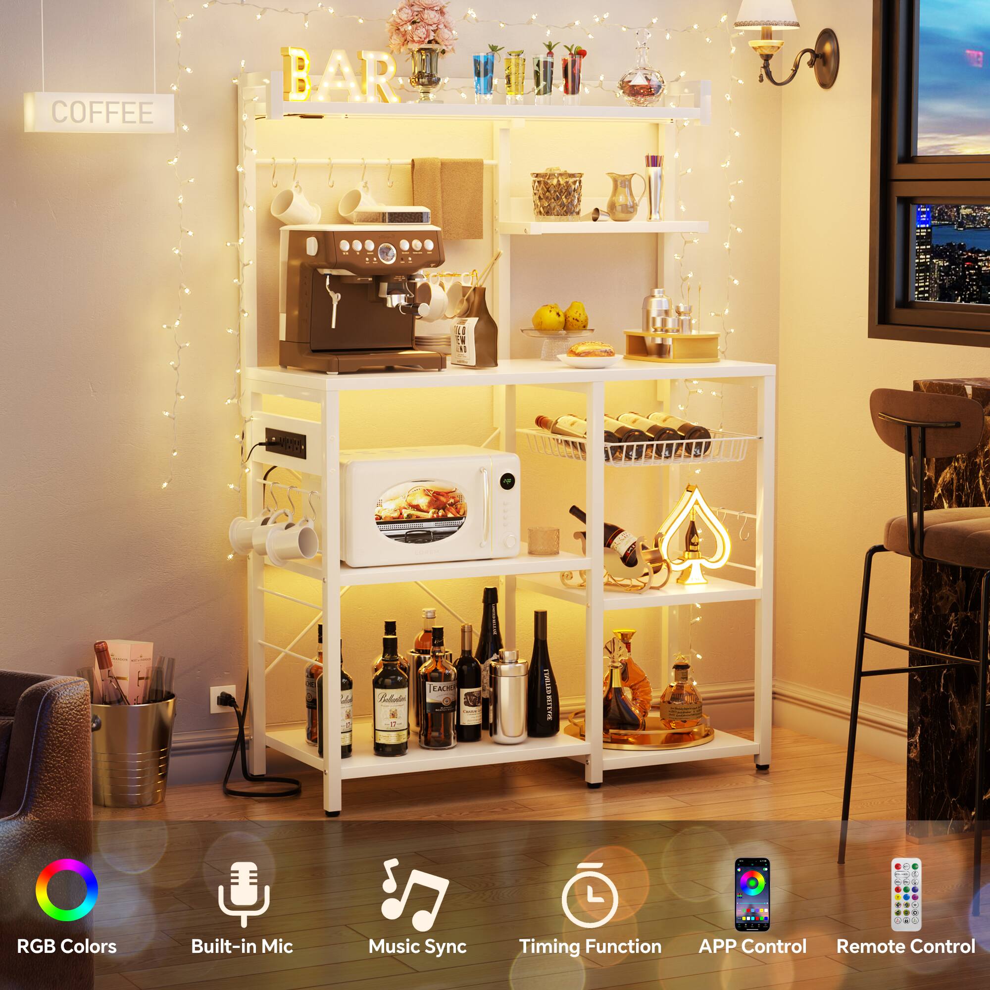 COFFEE BAR

- RGB Colors
- Built-in Mic
- Music Sync
- Timing Function
- APP Control
- Remote Control