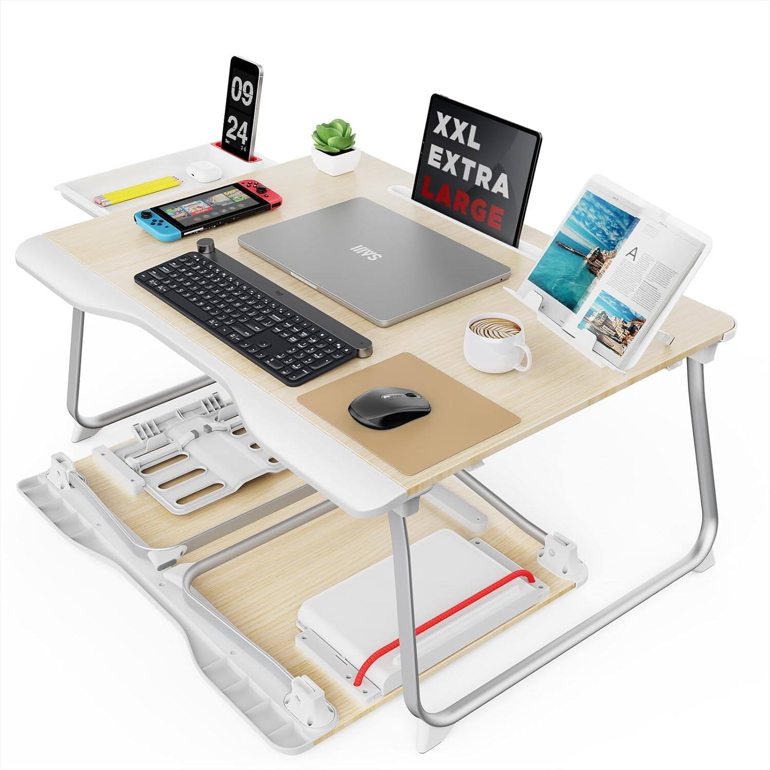 PARKER SLATER - Laptop Desk For Bed Xx large Foldable Tray Table Eating Breakfast Writing Working Gaming Drawing With Storage