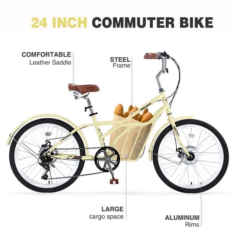 24 INCH COMMUTER BIKE  
COMFORTABLE Leather Saddle  
STEEL Frame  
LARGE cargo space  
ALUMINUM Rims