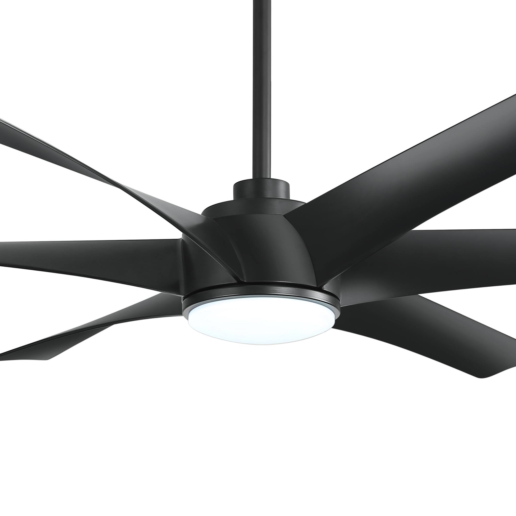 Left. Breezary - 65" Large Indoor Ceiling Fan with Remote Control, 6 ABS Blades, 6-Speed DC Motor, 7"/12" Downrods, Light/No Light Option - Matte Black (With Light).
