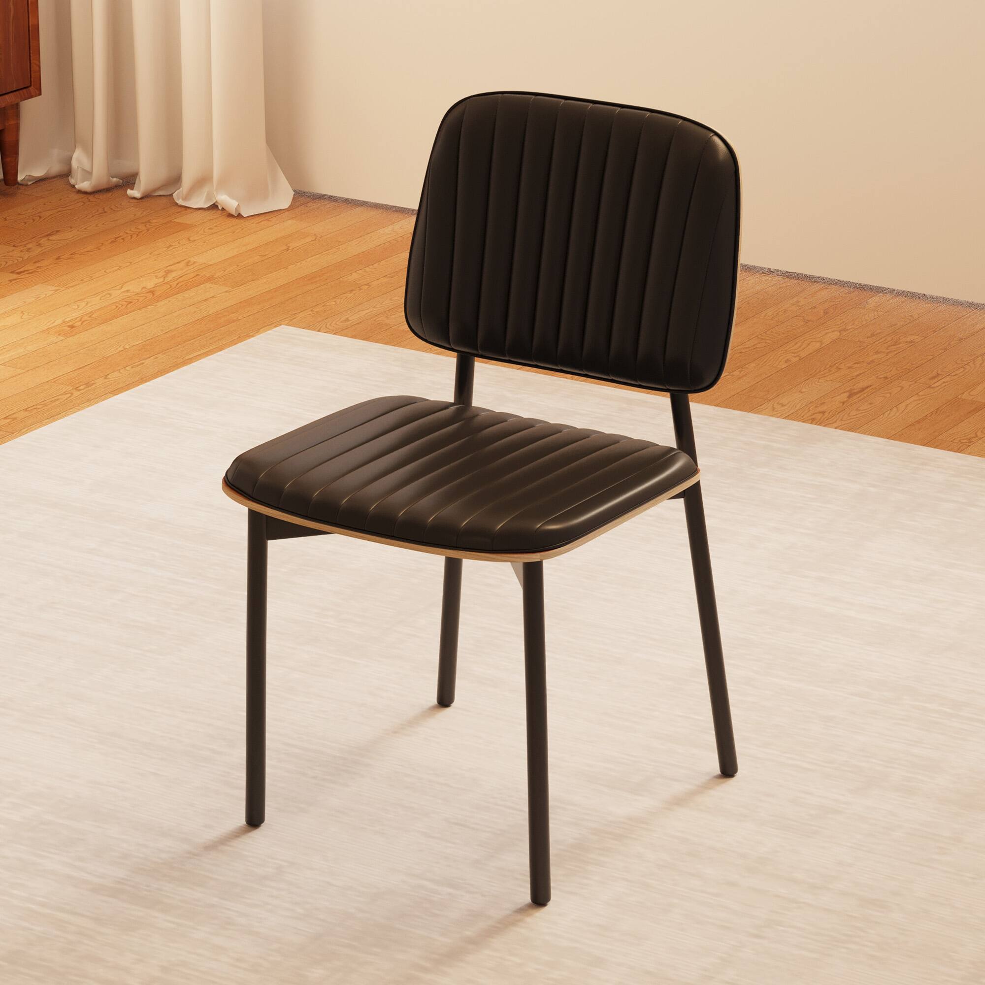 Alt View 2. luck idea - Mid-century Modern Dining Chair, Upholstered Leather Seat Back, Stylish Side Chair For Kitchen Dining Room Living Room - Black.