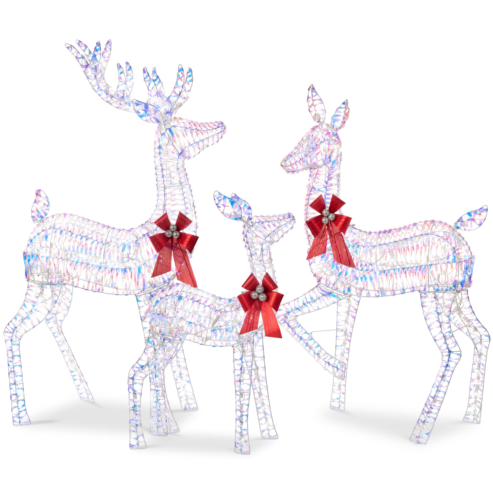 Front. Best Choice Products - Best Choice Products 3-Piece Lighted Christmas Deer Set Outdoor Yard Decoration w/ 360 LED Lights, Stakes - Iridescent - Iridescent.