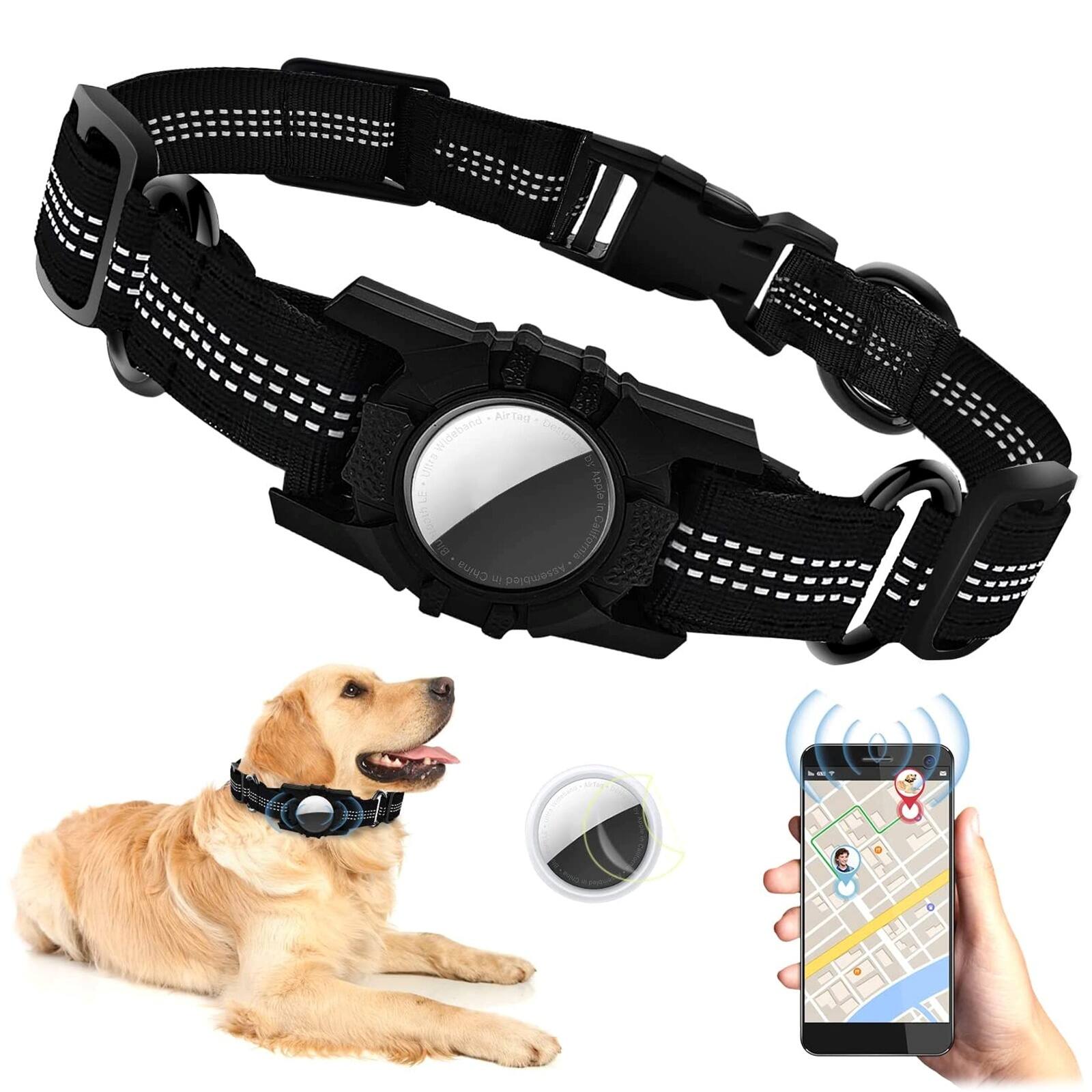 Alt View 14. SaharaCase - Nylon Dog Standard Collar with Apple AirTag slot - 14-in to 20-in Neck - Black.