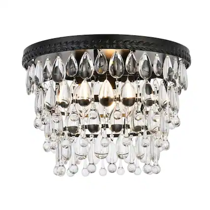Front. Elegant Lighting - Nordic 3 lights black flush mount - Black And Clear.
