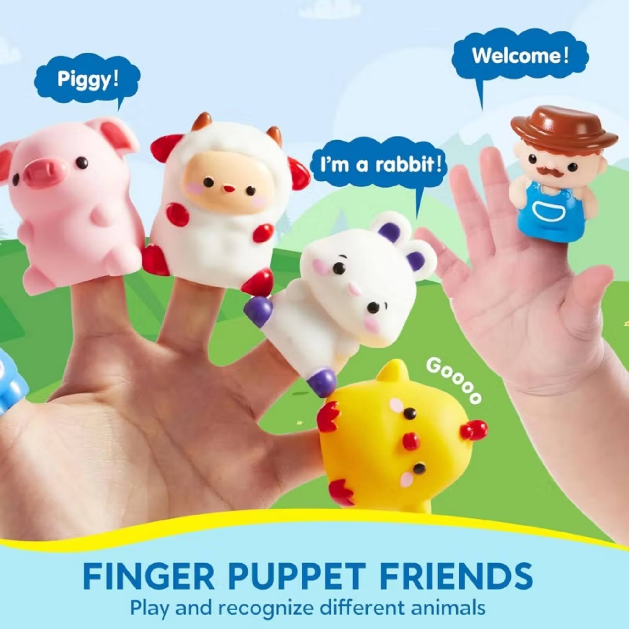 Piggy! Welcome! I'm a rabbit! GOOOO

FINGER PUPPET FRIENDS
Play and recognize different animals