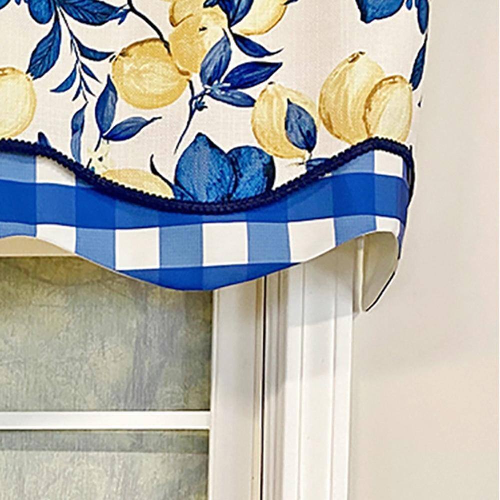 Left. RLF Home - RLF Home El Limon Glory Valance Blue. 3" Rod Pocket, Layered, Trimmed. 50" x 16" - Blue.