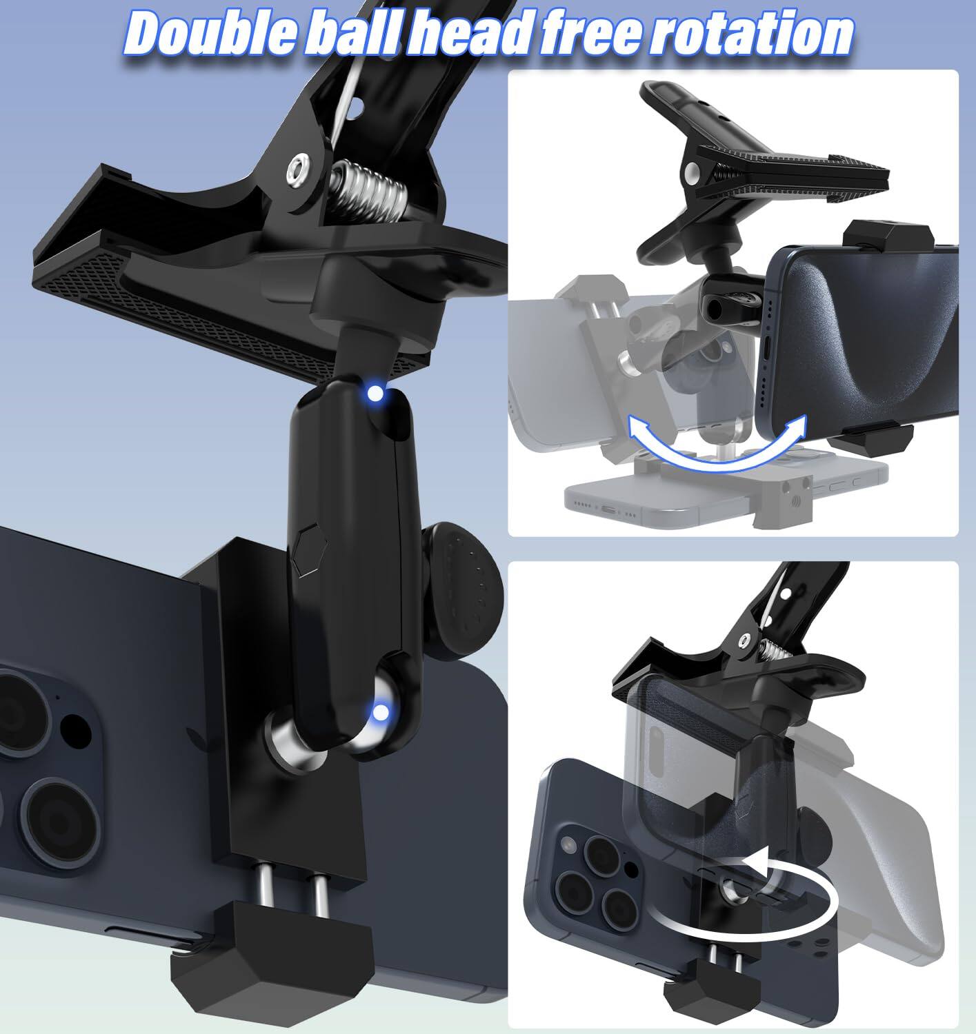Double ball head free rotation