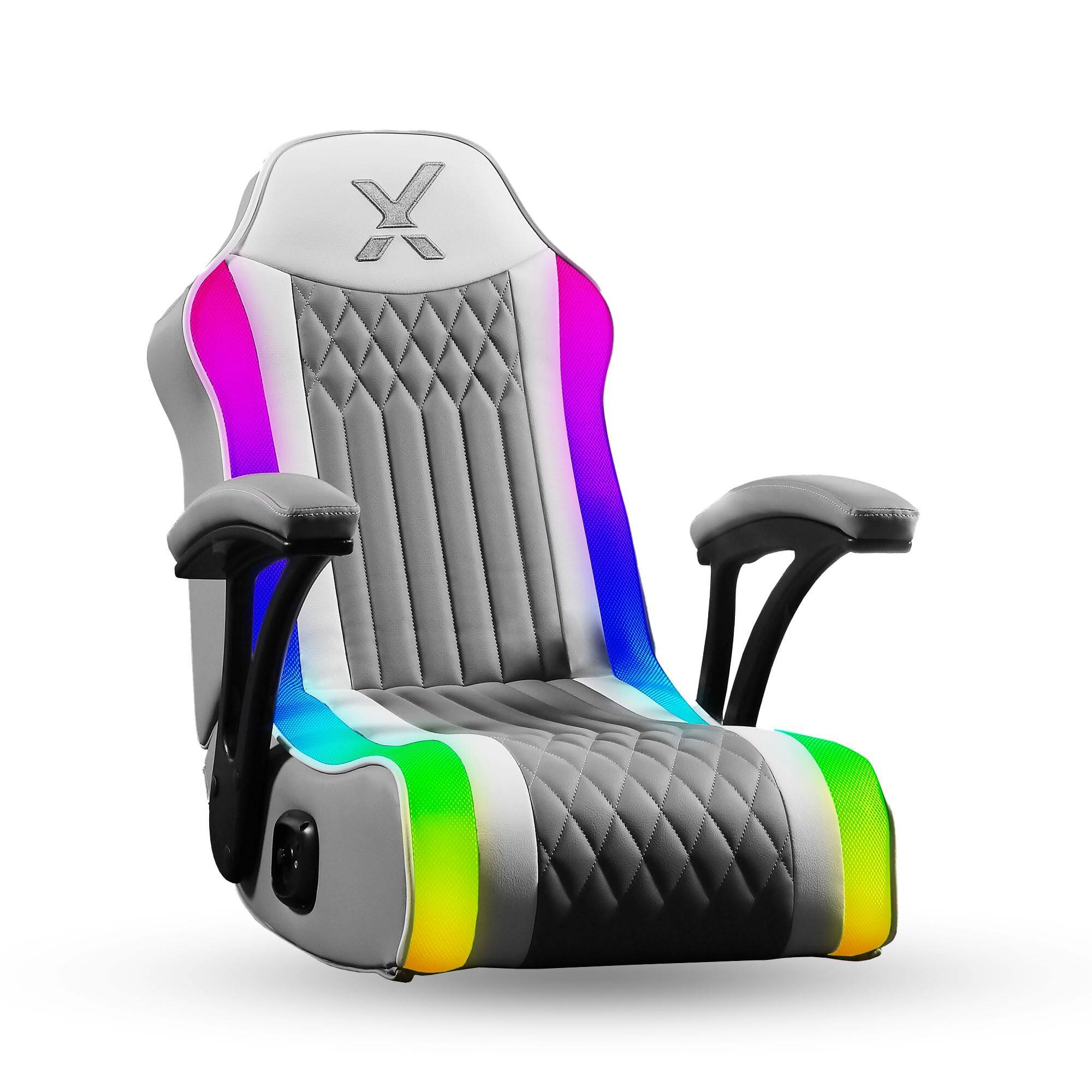 Front. Hirose Alice - X Rocker Video Gaming Floor Rocker Chair, Built-in Audio, Foldable, for Gamers, Bedroom, or Game Room for B... - Emerald Gray RGB LED.
