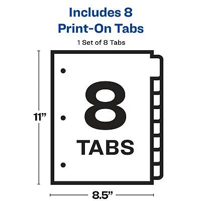 Includes 8 Print-On Tabs  
1 Set of 8 Tabs  
11" x 8.5"
