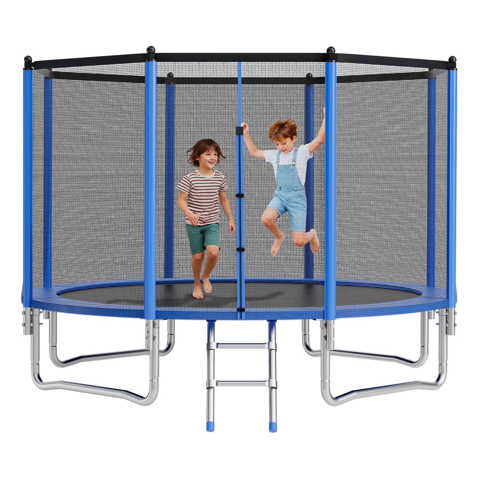 VEVOR - Outdoor Trampoline, 12FT Round Recreational Trampoline with Enclosure Net, ASTM Approved, Heavy Duty Trampolines - Blue,Black
