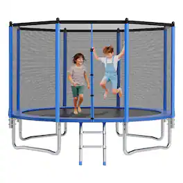 VEVOR - Outdoor Trampoline, 12FT Round Recreational Trampoline with Enclosure Net, ASTM Approved, Heavy Duty Trampolines - Blue,Black