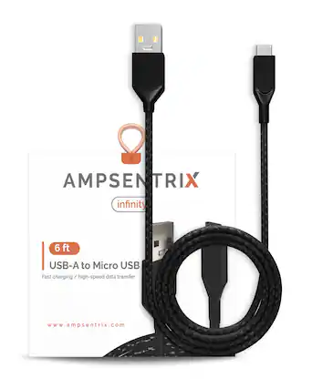 AMPSENTRIX infinity
6 ft USB-A to Micro USB
Fast charging / high-speed data transfer
www.ampsentr ix.com