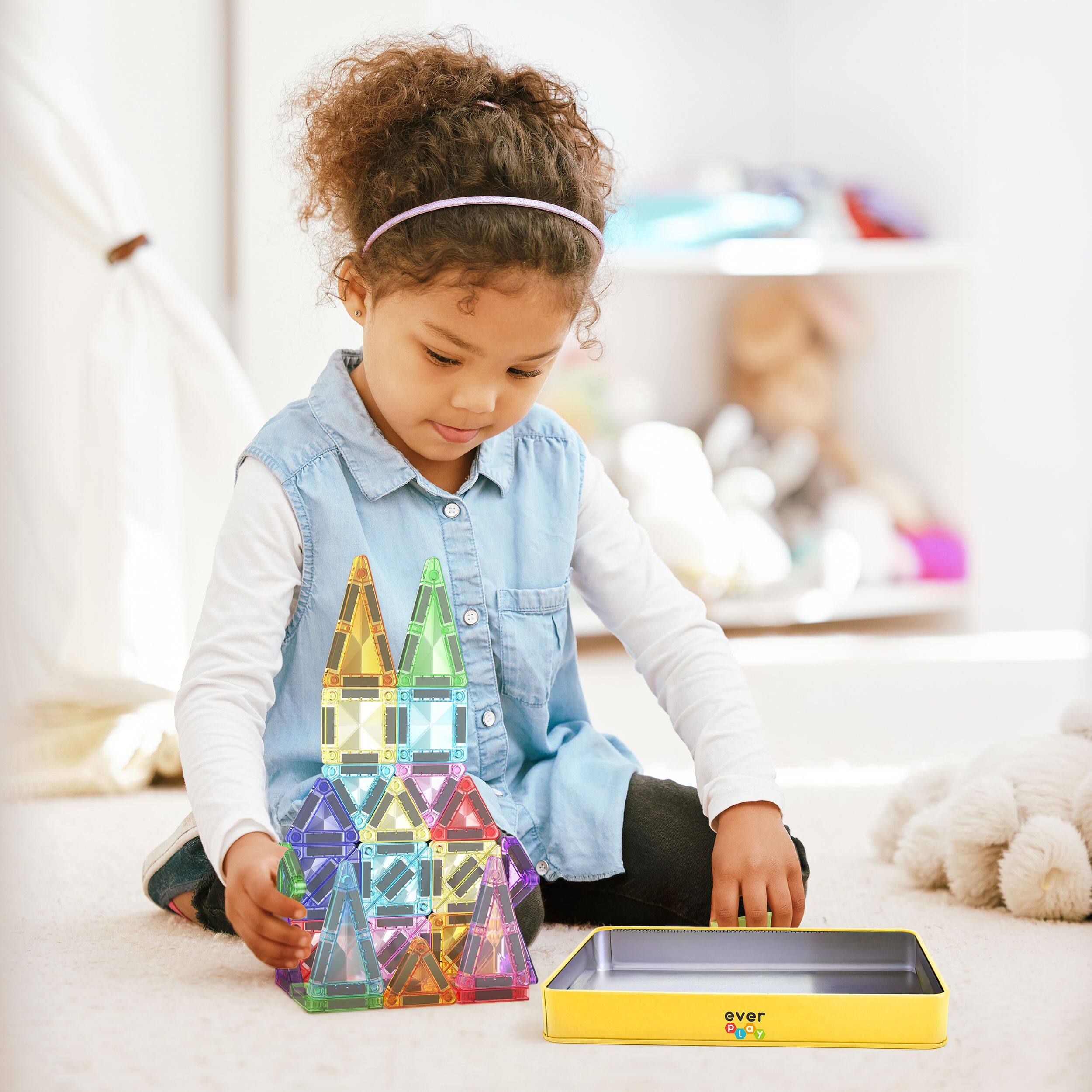 Alt View 1. Everplay - Magnetic Tiles Building Blocks Nano Magnet Tile Set w/ Tin Storage Box, STEM Educational Toy for Kids 30pcs.